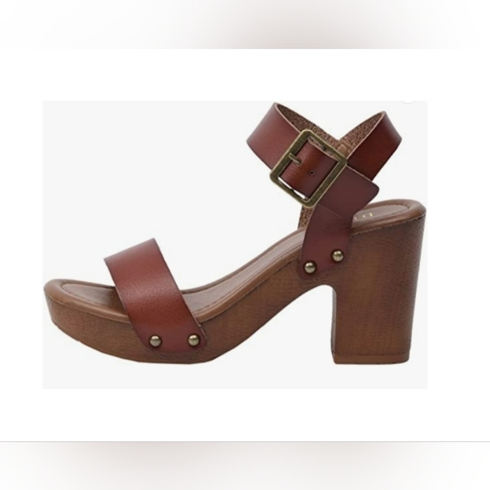 Duned Brown Leather Platform Sandals with Chunky Heel
